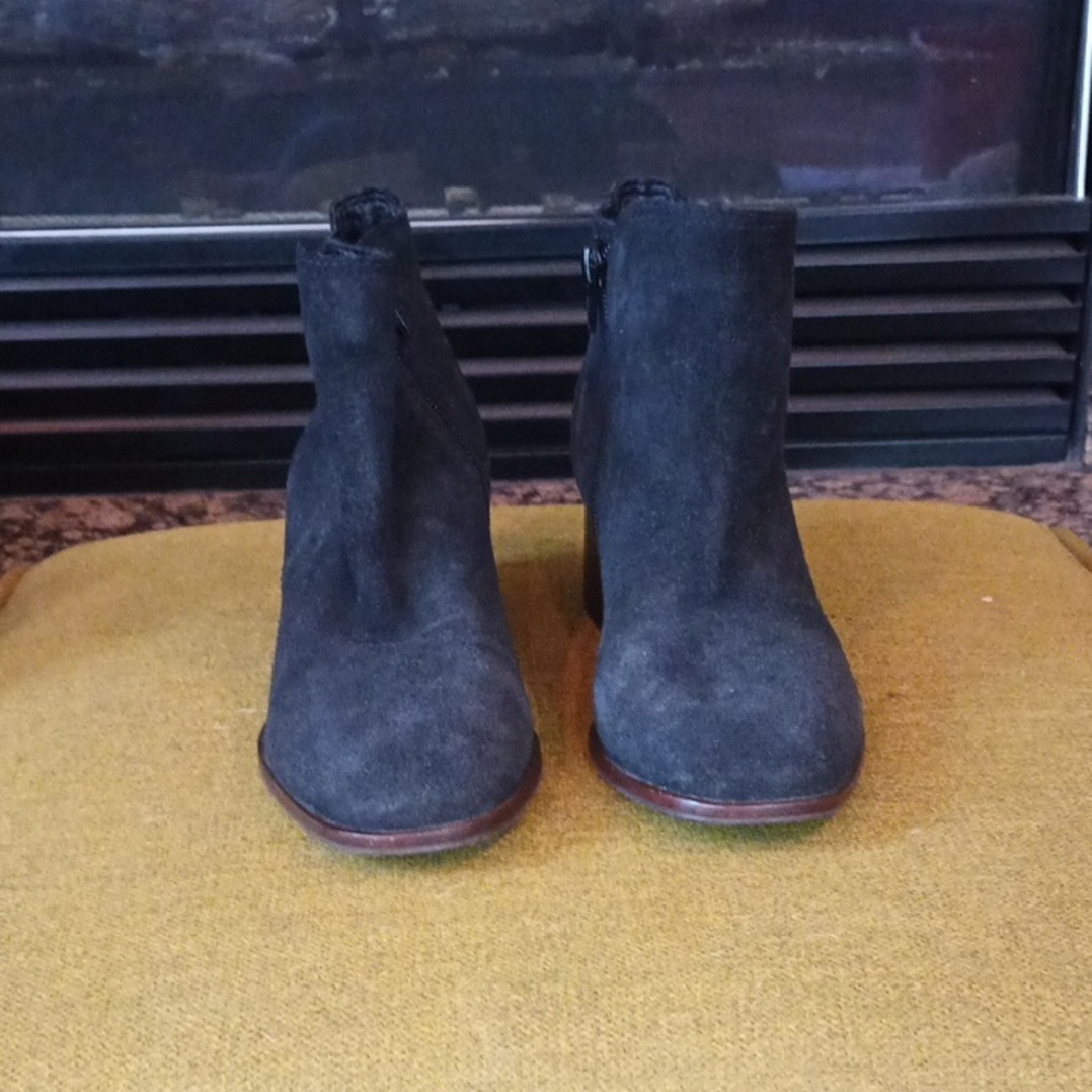 Lucky Brand Black Suede Ankle Booties with Block Heel